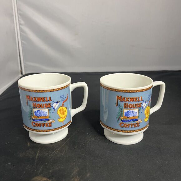 Vintage Maxwell House Pedestal Coffee Cups Mugs Good to the Last Drop - Set of 2 - Picture 1 of 7